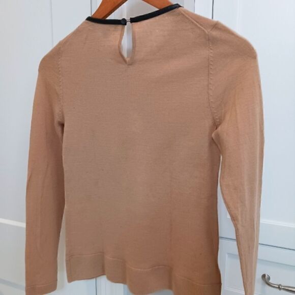 Ann Taylor Merino Wool Sweater with Faux Leather Black Trim in Camel - Picture 6 of 11